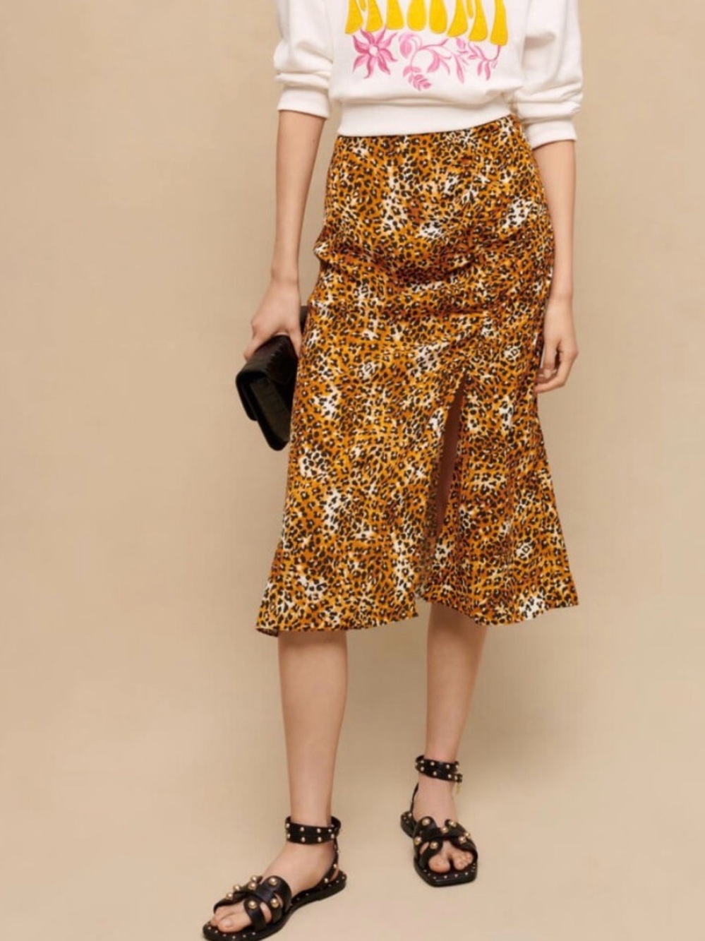 Maje Leopard-Print Midi Skirt. Size T40-US L. MSRP $345